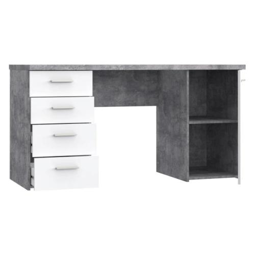 Biurko 145x60 cm z 4 szufladami i szafką Biały/Beton